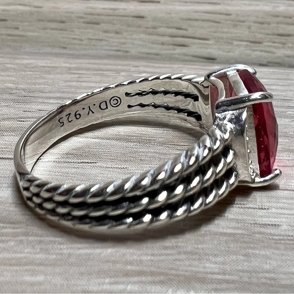 David Yurman Sterling Silver Petite Wheaton 10x8mm Pink Tourmaline/Diamond Ring - Picture 4 of 8